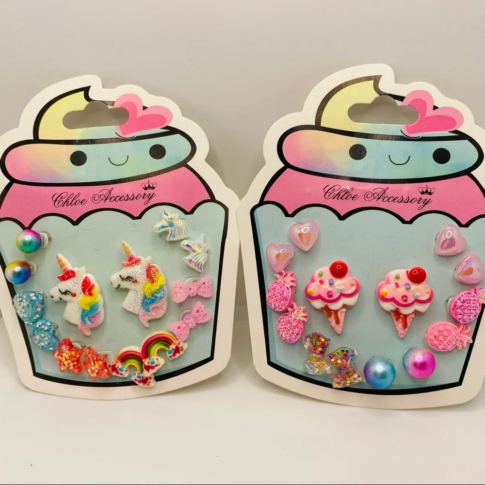NWT Earrings Pink Unicorn Cup cakes Pineapples Hearts and more! 14 Pairs Pie…